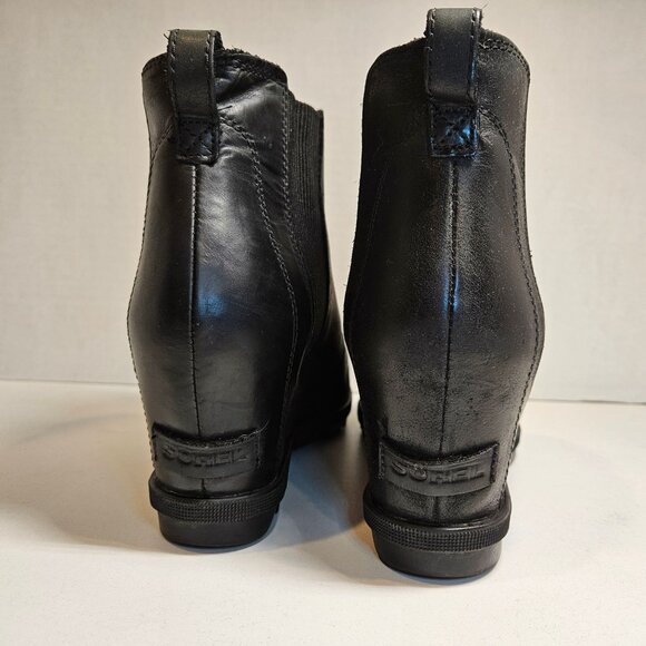 Sorel Harlow Chelsea Boots Womens 11 Black Leather Slip On Elastic side inserts - Picture 10 of 15